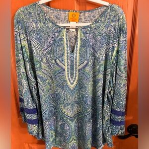 Ruby Rd. Blue & Green Paisley Split-Neck Tunic 2x